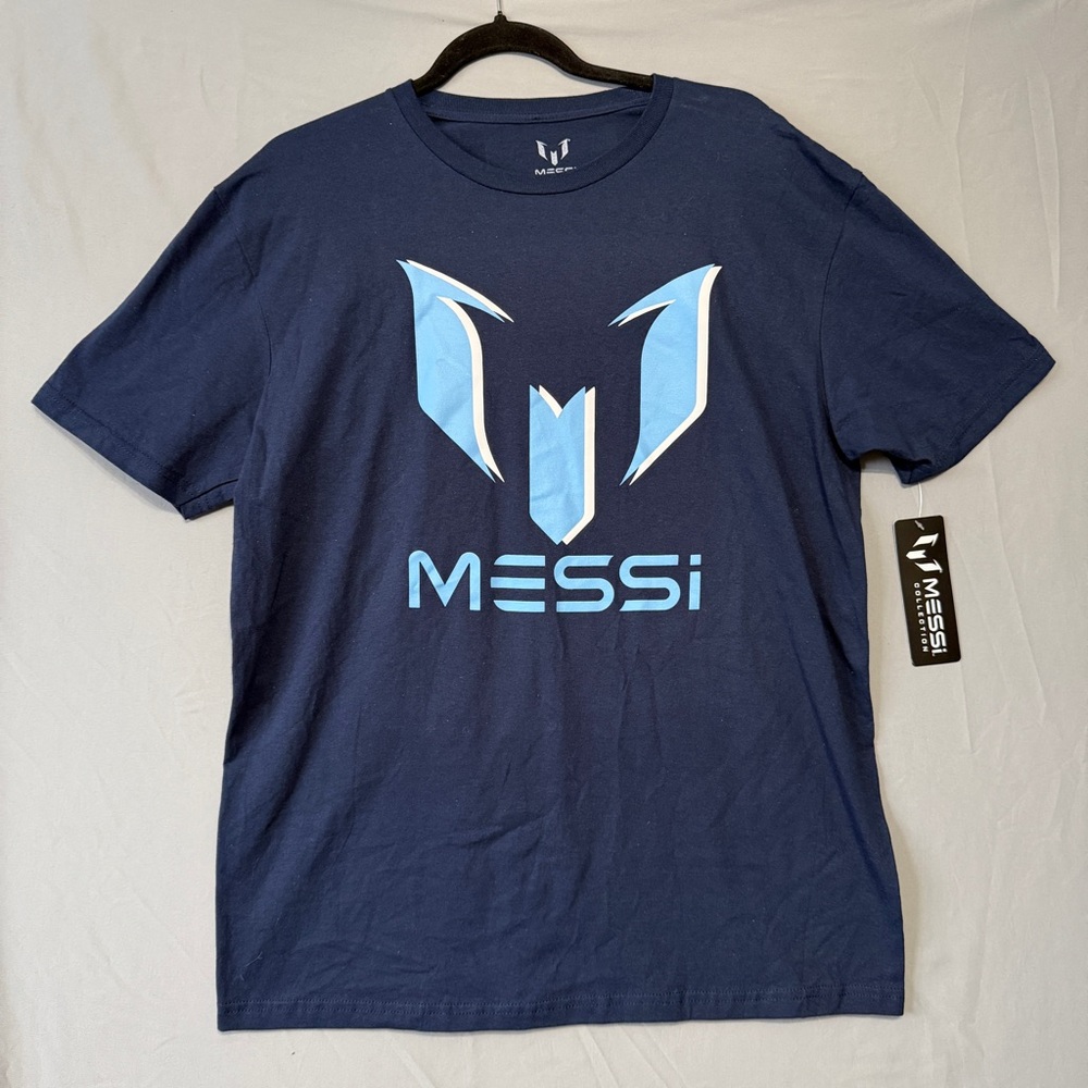 Messi Collection Mens Short Sleeve T-Shirt Size L Navy Cotton Shadow Logo Sporty